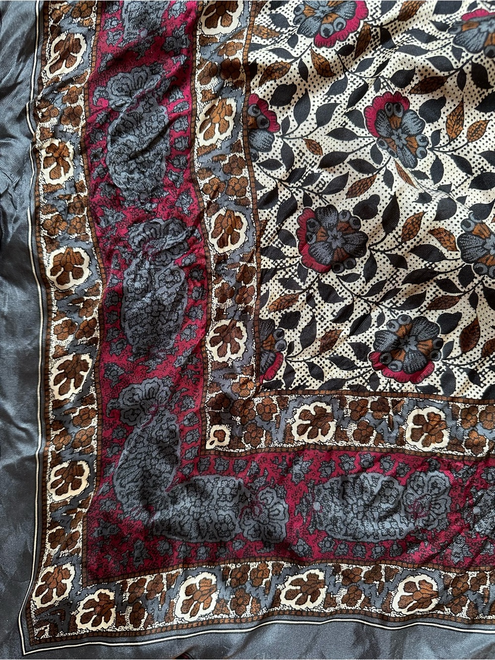 Vintage Floral Silk Scarf Sqaure Japan